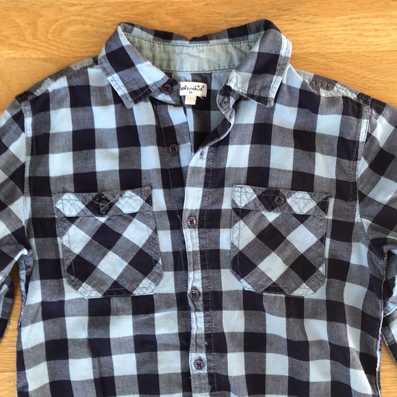 SPLENDID kids blue check shirt size 10 with pockets button down elbow patches - Picture 5 of 16